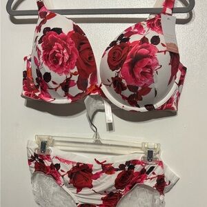 Cacique Rose Print Bra and Panty Set